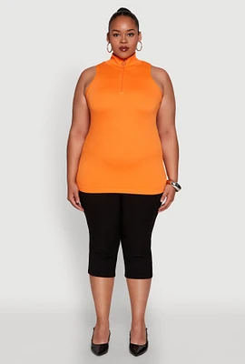 Womens Plus Size Zip Front Mock Neck Top, Orange, Size 1X-2X