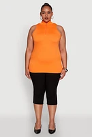 Womens Plus Size Zip Front Mock Neck Top, Orange, Size 1X-2X