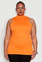 Womens Plus Size Zip Front Mock Neck Top, Orange, Size 1X-2X