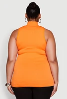 Womens Plus Size Zip Front Mock Neck Top, Orange, Size 1X-2X