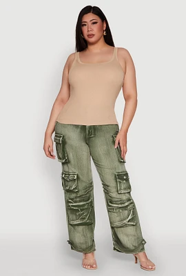 Womens Plus Rib Knit Basic Tank Top,
