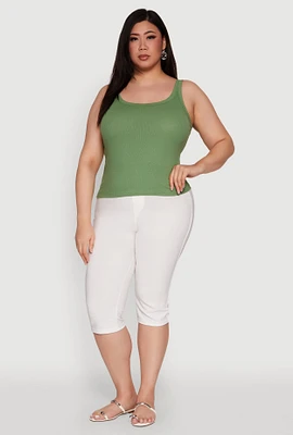 Womens Plus Rib Knit Basic Tank Top,