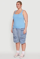 Womens Plus Rib Knit Basic Tank Top, Blue,