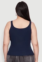 Womens Plus Rib Knit Basic Tank Top, Blue,