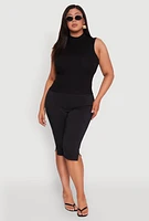 Womens Plus Size Rib Knit Sleeveless Mock Neck Top, Black, Size 1X