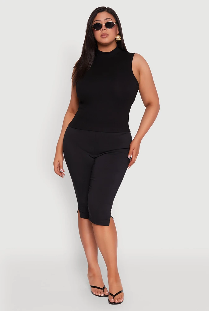 Womens Plus Rib Knit Sleeveless Mock Neck Top, 2X