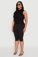 Womens Plus Size Rib Knit Sleeveless Mock Neck Top, Black, Size 1X