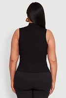Womens Plus Size Rib Knit Sleeveless Mock Neck Top, Black, Size 1X
