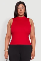 Womens Plus Size Rib Knit Sleeveless Mock Neck Top, Red, Size 3X