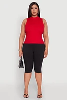 Womens Plus Size Rib Knit Sleeveless Mock Neck Top, Red, Size 3X
