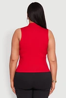 Womens Plus Size Rib Knit Sleeveless Mock Neck Top, Red, Size 3X
