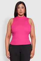 Womens Plus Rib Knit Sleeveless Mock Neck Top,