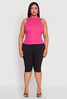 Womens Plus Rib Knit Sleeveless Mock Neck Top,