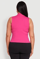 Womens Plus Rib Knit Sleeveless Mock Neck Top,