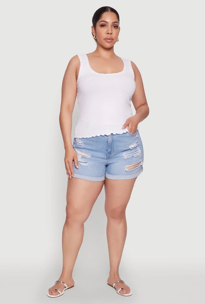 Womens Plus Size Scoop Neck Tank Top, White, Size 3X