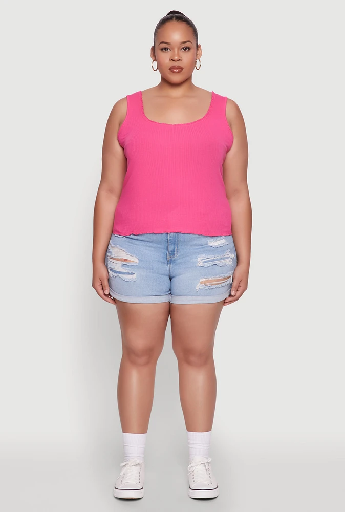 Womens Plus Size Scoop Neck Tank Top, Pink, Size 3X