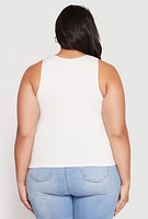 Womens Plus Size Double Layer Tank Top, White, Size 1X