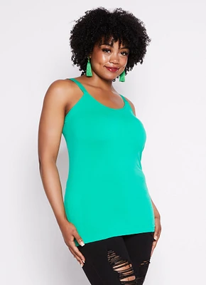 Womens Plus Size Rib Knit Seamless Tank Top, Green, Size 1X-2X
