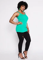 Womens Plus Size Rib Knit Seamless Tank Top, Green, Size 1X-2X