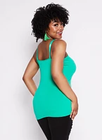 Womens Plus Size Rib Knit Seamless Tank Top, Green, Size 1X-2X