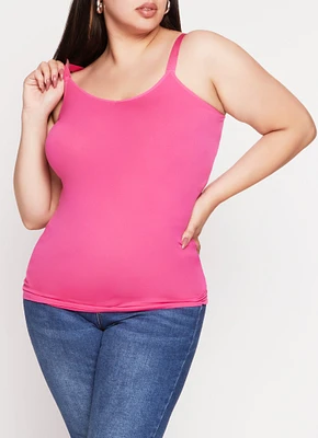 Womens Plus Size Rib Knit Seamless Tank Top, Pink, Size 1X-2X