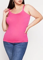 Womens Plus Size Rib Knit Seamless Tank Top, Pink, Size 1X-2X