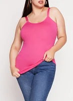 Womens Plus Size Rib Knit Seamless Tank Top, Pink, Size 1X-2X