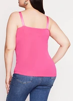 Womens Plus Size Rib Knit Seamless Tank Top, Pink, Size 1X-2X