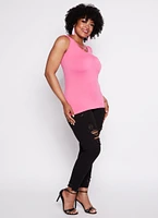 Womens Plus Size Criss Cross Tank Top, Pink, Size 1X-2X