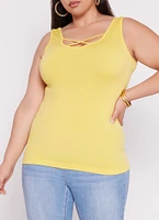 Womens Plus Size Criss Cross Tank Top, Yellow, Size 1X-2X