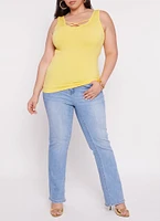 Womens Plus Size Criss Cross Tank Top, Yellow, Size 1X-2X