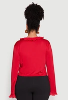 Womens Plus Ruffle Trim Tie Front Blouse, Red,