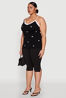 Womens Plus Size Bow Embroidered Lace Trim Cami, Black, Size 3X