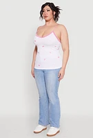 Womens Plus Bow Embroidered Lace Trim Cami, White,