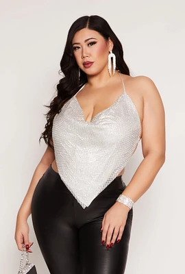 Womens Plus Spoon Jeans Rhinestone Halter Top,