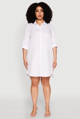 Womens Plus Size Poplin Shirt Dress, White, Size 3X