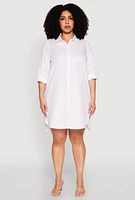Womens Plus Size Poplin Shirt Dress, White, Size 3X