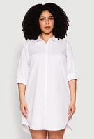 Womens Plus Size Poplin Shirt Dress, White, Size 3X
