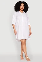 Womens Plus Size Poplin Shirt Dress, White, Size 3X