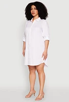 Womens Plus Size Poplin Shirt Dress, White, Size 3X