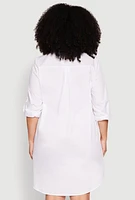 Womens Plus Size Poplin Shirt Dress, White, Size 3X