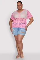 Womens Plus Size Scalloped Crochet Top, Pink, Size 3X