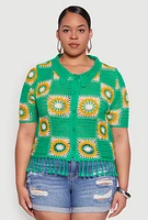 Womens Plus Boho Crochet Fringe Shirt,