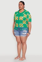 Womens Plus Boho Crochet Fringe Shirt,