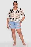 Womens Plus Boho Crochet Shirt, Multi,