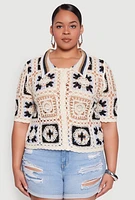 Womens Plus Boho Crochet Shirt, Multi,