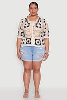 Womens Plus Boho Crochet Shirt, Multi,