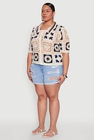 Womens Plus Boho Crochet Shirt, Multi,