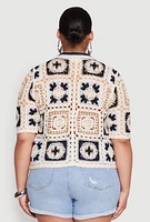 Womens Plus Boho Crochet Shirt, Multi,