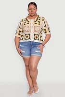 Womens Plus Boho Crochet Shirt, Multi,